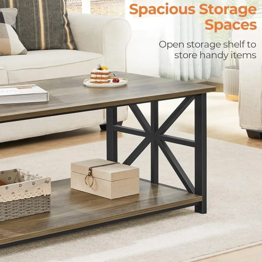 Couchtisch Runde Ecke 100cm Holz Metall Regal Sandeiche Rustikales Design
