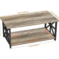 Couchtisch Runde Ecke 100cm Holz Metall Regal Sandeiche Rustikales Design