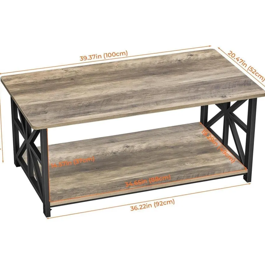 Couchtisch Runde Ecke 100cm Holz Metall Regal Sandeiche Rustikales Design