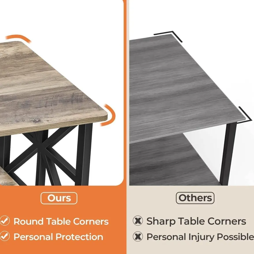 Couchtisch Runde Ecke 100cm Holz Metall Regal Sandeiche Rustikales Design