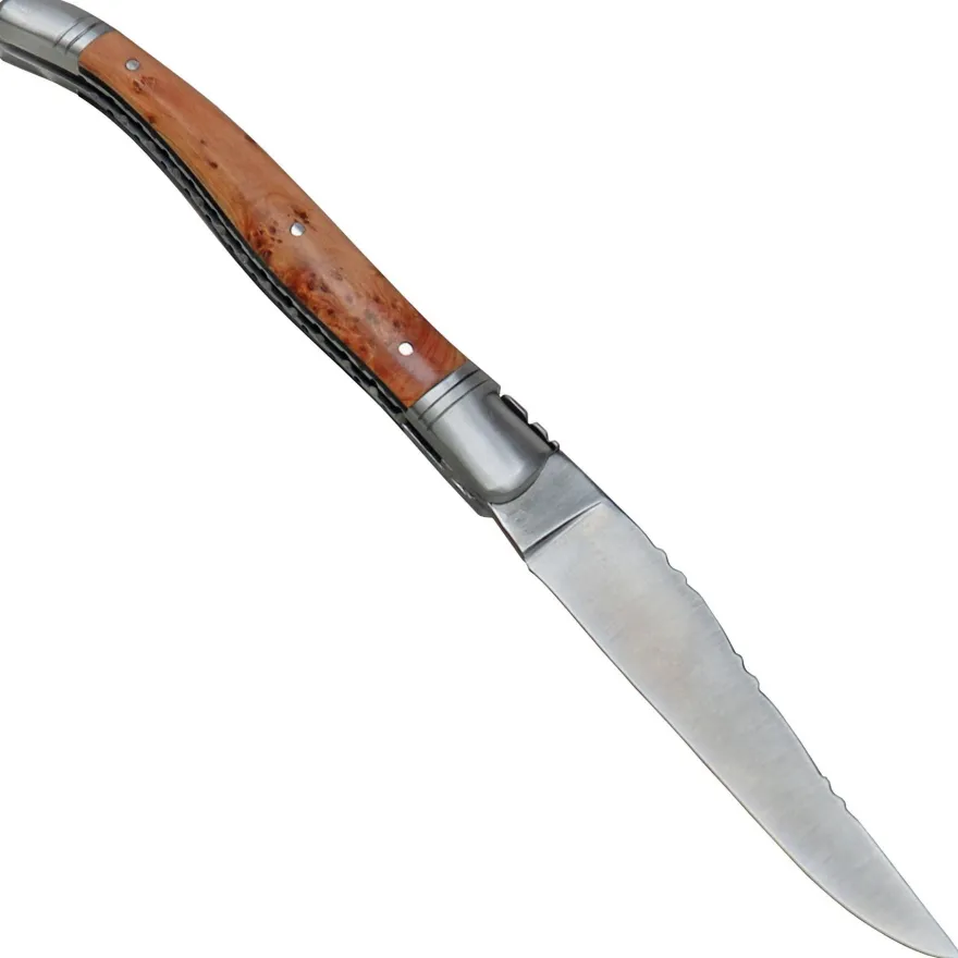 Coutellerie Le Fidele, Laguiole Taschenmesser geschmiedet, Wacholderholz Lederetui