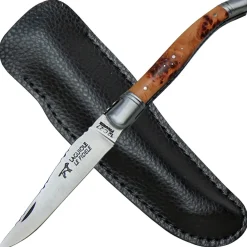 Coutellerie Le Fidele, Laguiole Taschenmesser geschmiedet, Wacholderholz Lederetui