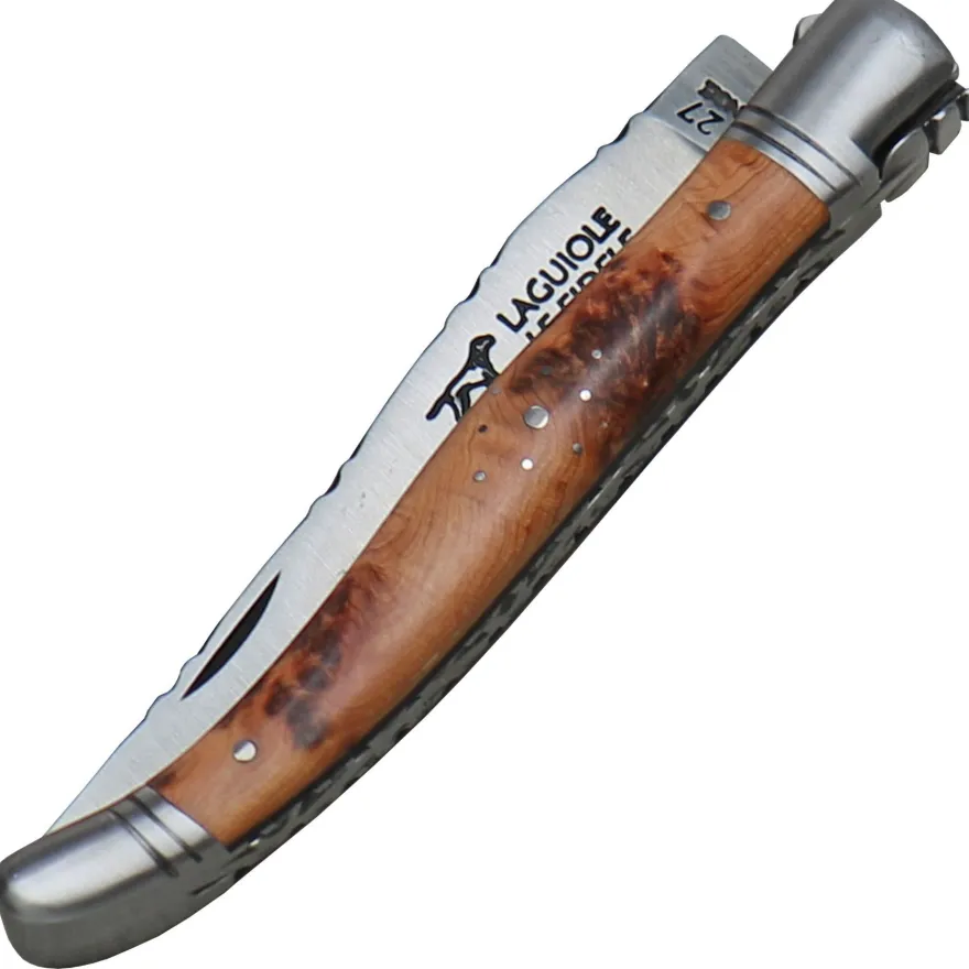Coutellerie Le Fidele, Laguiole Taschenmesser geschmiedet, Wacholderholz Lederetui