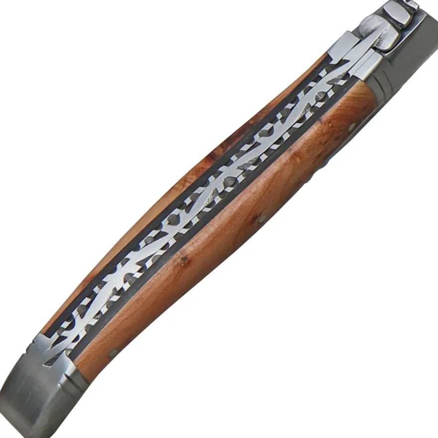 Coutellerie Le Fidele, Laguiole Taschenmesser geschmiedet, Wacholderholz Lederetui