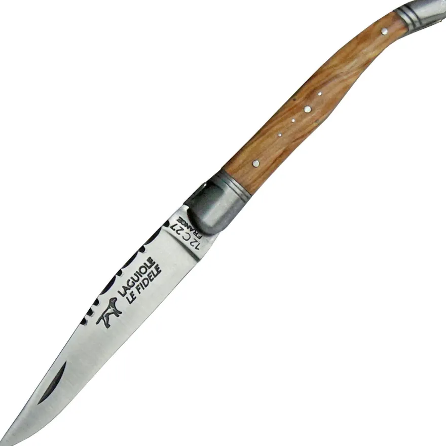 Coutellerie Le Fidele, Laguiole Taschenmesser Olivenholz Griff Lederetui