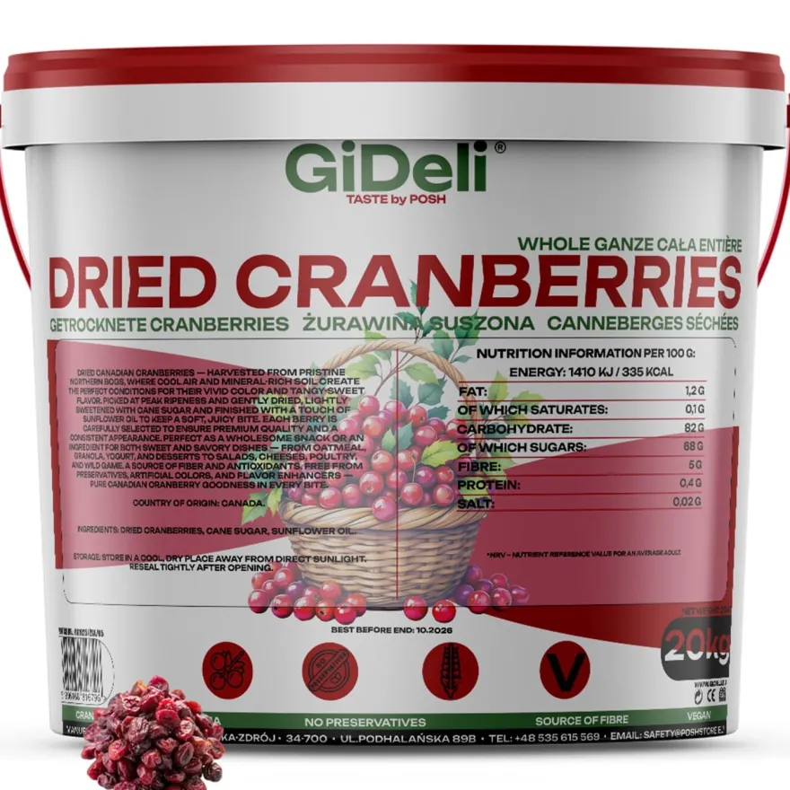 Cranberries Getrocknet 20kg Saftig Ganze Beeren Vegan Snack Müsli Backen GiDeli
