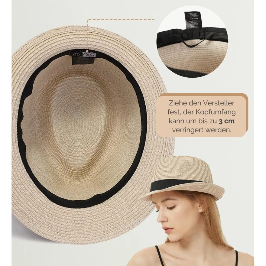 Creekstone Fedora Sonnenhut für Damen und Herren, faltbarer Papierstroh