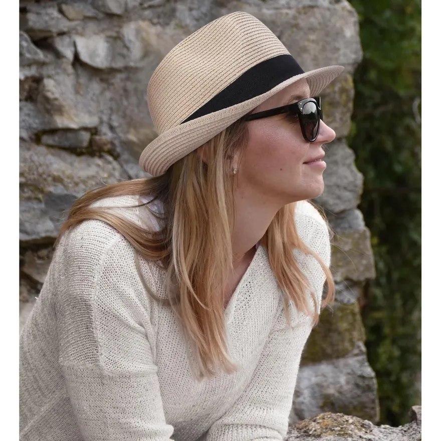 Creekstone Fedora Sonnenhut für Damen und Herren, faltbarer Papierstroh
