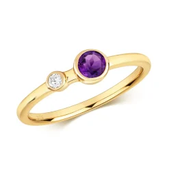 9 ct/Karat Gelb Gold Damen - Diamant Ring Brillant-Schliff HI - I1 mit Amethyst