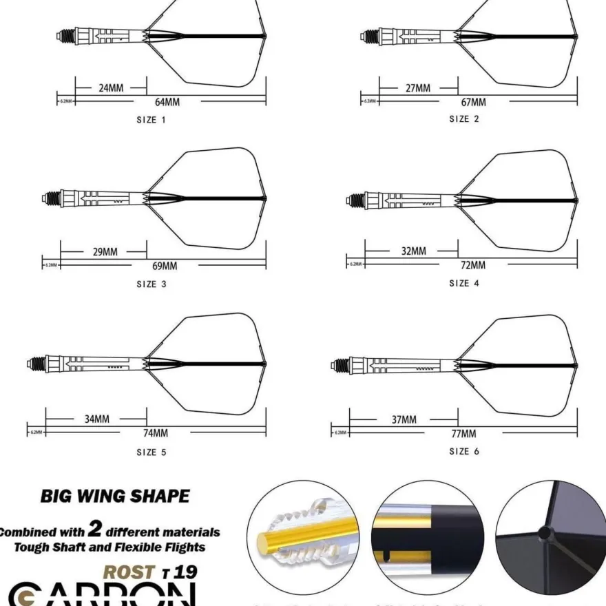 Cuesoul ROST T19 Carbon Integrierter Dartschaft & Flight Big Wing-Form, 3er-Set