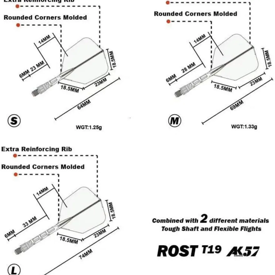Cuesoul ROST T19 Integrierter Dartschaft & Flights, Big Wing Shape, 3er-Set