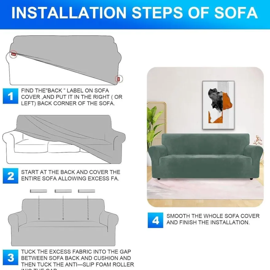 Cycmaco Samt Sofa Überzug 2 Sitzer, elastisch, rutschfest, hellgrün
