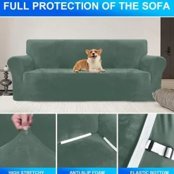 Cycmaco Samt Sofa Überzug 2 Sitzer, elastisch, rutschfest, hellgrün