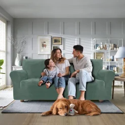 Cycmaco Samt Sofa Überzug 2 Sitzer, elastisch, rutschfest, hellgrün