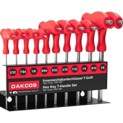 DAKCOS 10-teiliges Sechskantschlüssel Set mit T-Griff und Quergriffen, SAE/INCH