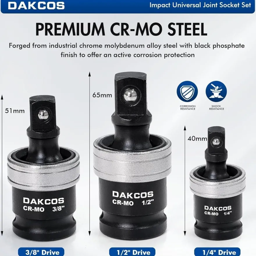 DAKCOS 3-tlg. Kraft-Kugelgelenk Kreuzgelenk-Set 1/4