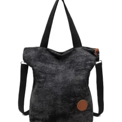 Damen Canvas Handtasche Schultertasche Multifunktionale Umhängetasche Schwarz