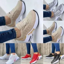 Damen Freizeit Turnschuhe Turnschuhe Damen Keilabsatz Schnurabsatz Sport Fitness Schu