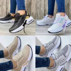 Damen Freizeit Turnschuhe Turnschuhe Damen Keilabsatz Schnurabsatz Sport Fitness Schu