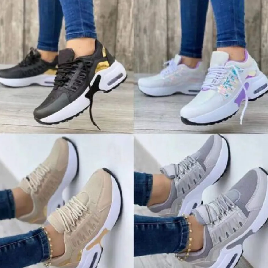 Damen Freizeit Turnschuhe Turnschuhe Damen Keilabsatz Schnurabsatz Sport Fitness Schu