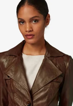 Damen Ledermantel Ricano Lucy Braun Echt Lammnappa Leder Kurzmantel Slim Fit Revers