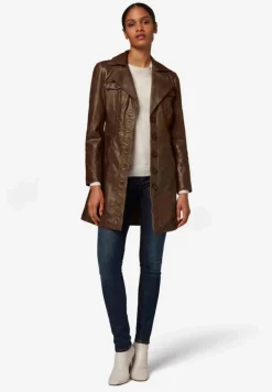 Damen Ledermantel Ricano Lucy Braun Echt Lammnappa Leder Kurzmantel Slim Fit Revers