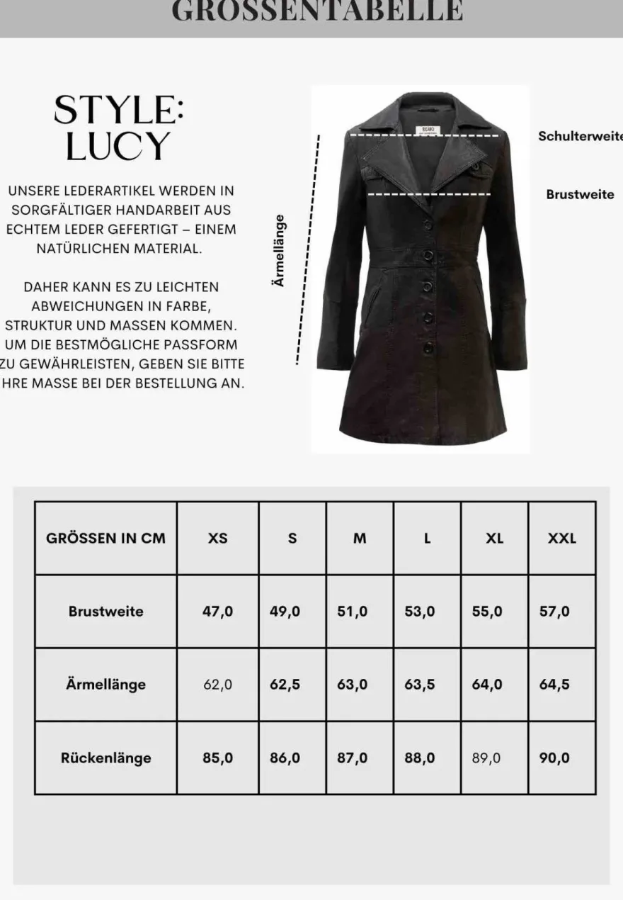Damen Ledermantel Ricano Lucy Braun Echt Lammnappa Leder Kurzmantel Slim Fit Revers