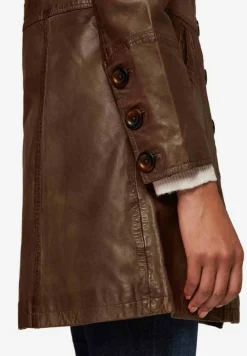 Damen Ledermantel Ricano Lucy Braun Echt Lammnappa Leder Kurzmantel Slim Fit Revers