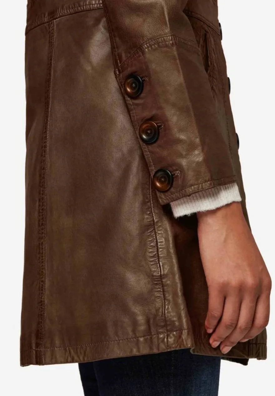 Damen Ledermantel Ricano Lucy Braun Echt Lammnappa Leder Kurzmantel Slim Fit Revers