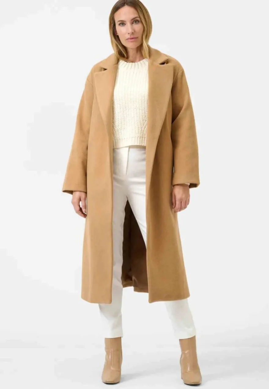Damenmantel Ricano Miriam camel lang mit Bindegürtel
