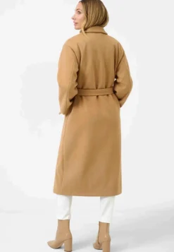 Damenmantel Ricano Miriam camel lang mit Bindegürtel
