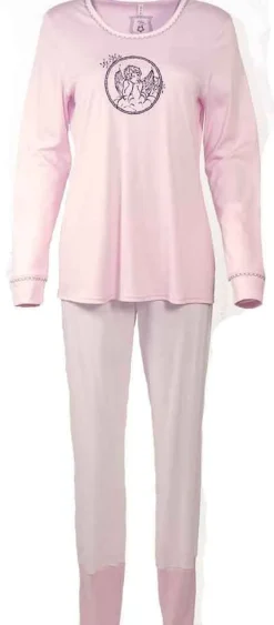 Damen Schlafanzug Engelprint reine Baumwolle langarm pastell
