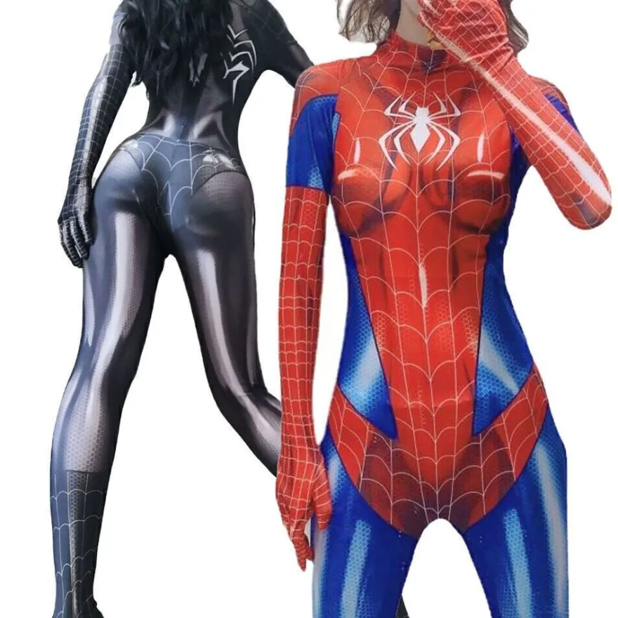 Damen Sexy Karneval Cosplay Spiderman Damen Kostum Superhero Party Jumpsuit
