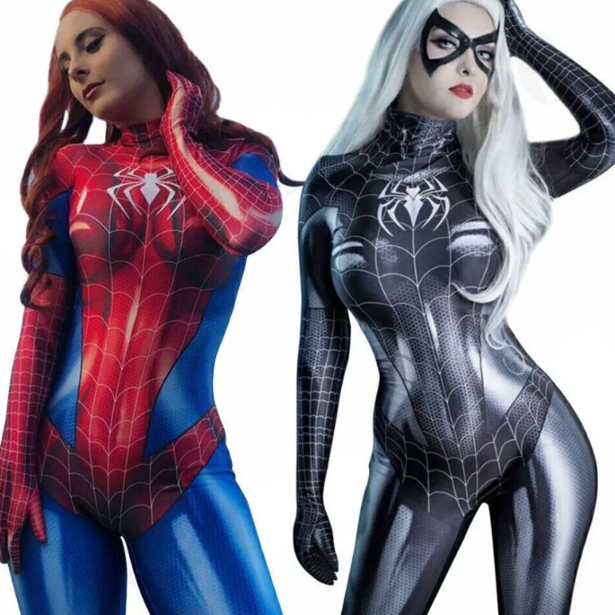 Damen Sexy Karneval Cosplay Spiderman Damen Kostum Superhero Party Jumpsuit