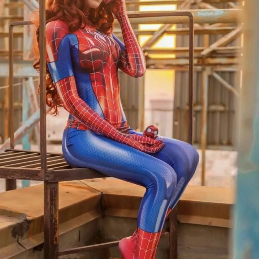 Damen Sexy Karneval Cosplay Spiderman Damen Kostum Superhero Party Jumpsuit