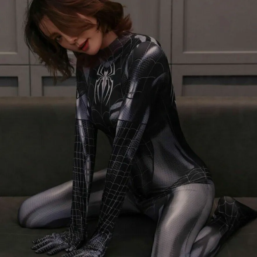 Damen Sexy Karneval Cosplay Spiderman Damen Kostum Superhero Party Jumpsuit