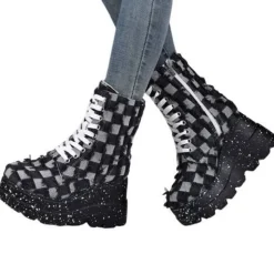 Damen Stiefeletten Mit Keilabsatz Plattform Frauen Lassig Party Schnuren Schuhe