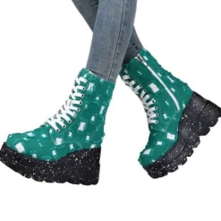 Damen Stiefeletten Mit Keilabsatz Plattform Frauen Lassig Party Schnuren Schuhe