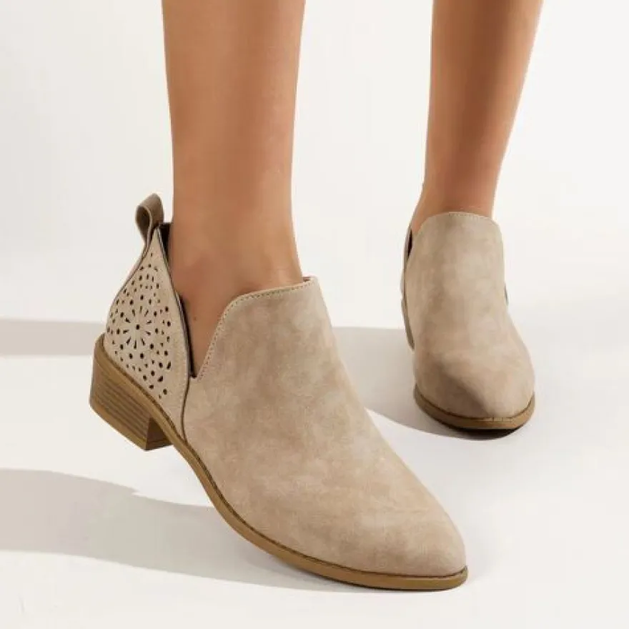 Damen Stiefeletten Runder Zeh Kurzer Bootie Frauen Retro Gehen Schlupfen Schuhe