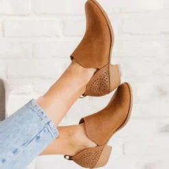 Damen Stiefeletten Runder Zeh Kurzer Bootie Frauen Retro Gehen Schlupfen Schuhe