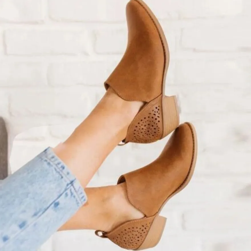 Damen Stiefeletten Runder Zeh Kurzer Bootie Frauen Retro Gehen Schlupfen Schuhe