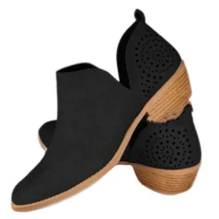 Damen Stiefeletten Runder Zeh Kurzer Bootie Frauen Retro Gehen Schlupfen Schuhe