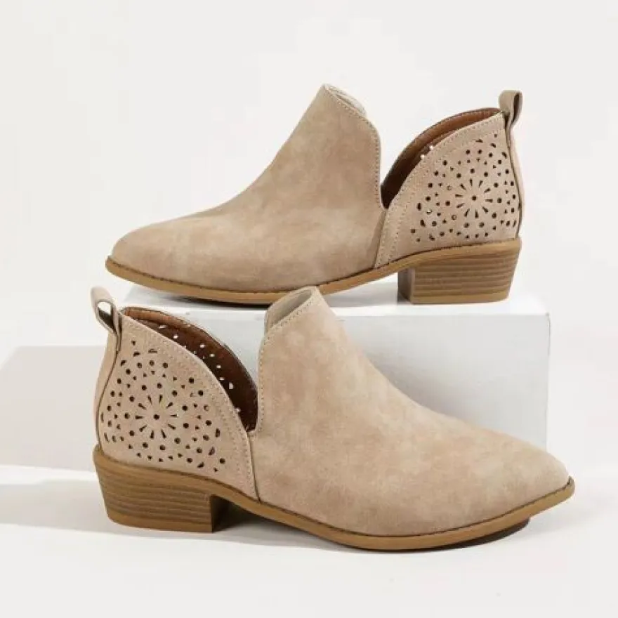 Damen Stiefeletten Runder Zeh Kurzer Bootie Frauen Retro Gehen Schlupfen Schuhe