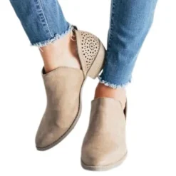 Damen Stiefeletten Runder Zeh Kurzer Bootie Frauen Retro Gehen Schlupfen Schuhe