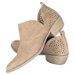 Damen Stiefeletten Runder Zeh Kurzer Bootie Frauen Retro Gehen Schlupfen Schuhe