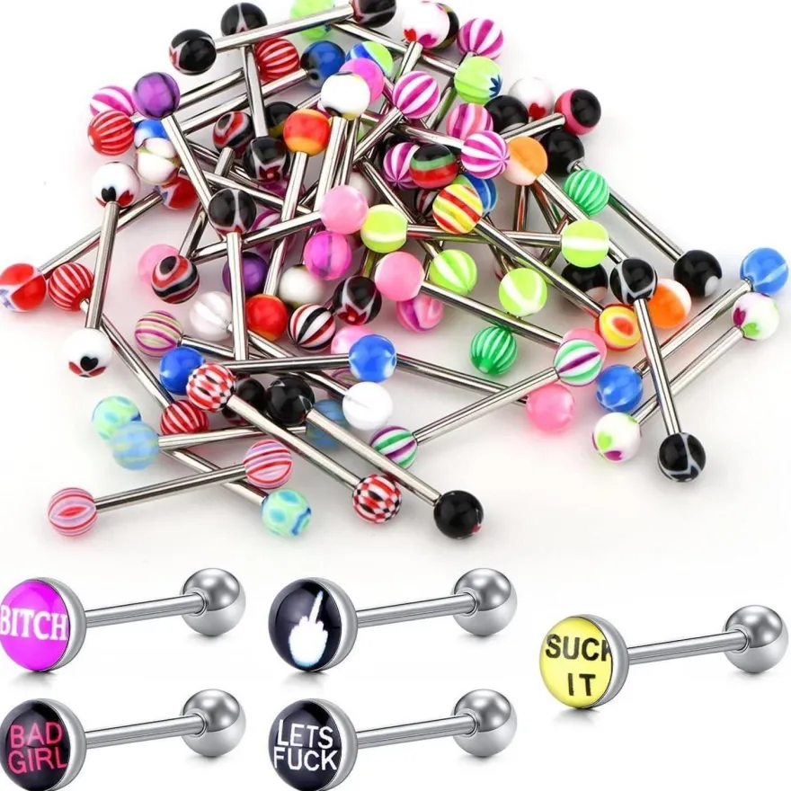 55 D. Bella Zungenpiercing 14G Chirurgenstahl 16mm Herz Blume Nippelpiercing