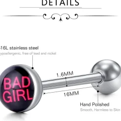 55 D. Bella Zungenpiercing 14G Chirurgenstahl 16mm Herz Blume Nippelpiercing