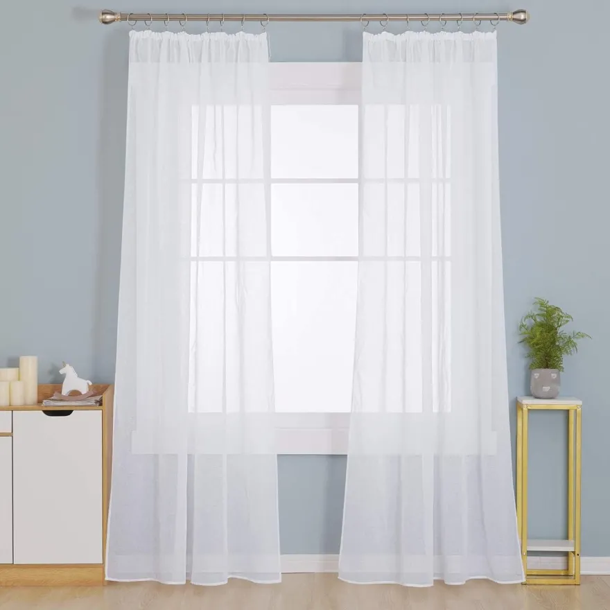 Deconovo Transparente Gardinen mit Kräuselband 245x140 Weiß 2er Set Schwere