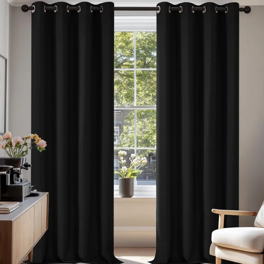 Deconovo Verdunkelungsgardinen 220x140 cm, Schwarz, 2er Set - Blickdicht