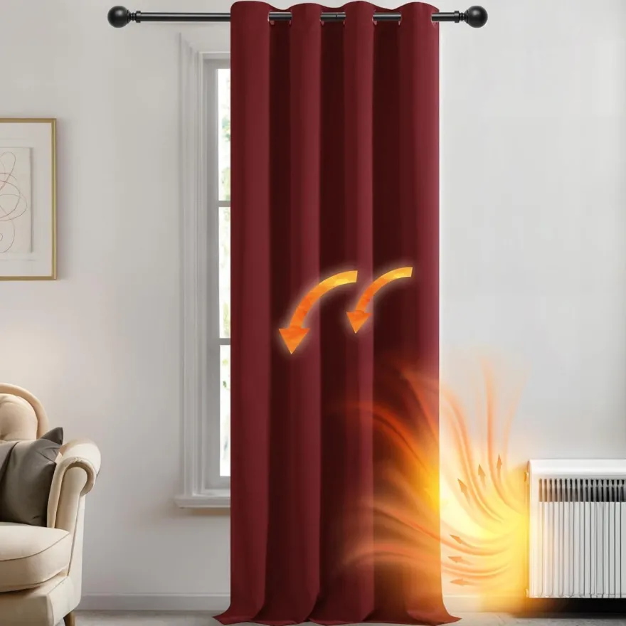 Deconovo Verdunkelungsvorhang 260x140 cm Rot, Ösen, Thermogardine, Kälteschutz